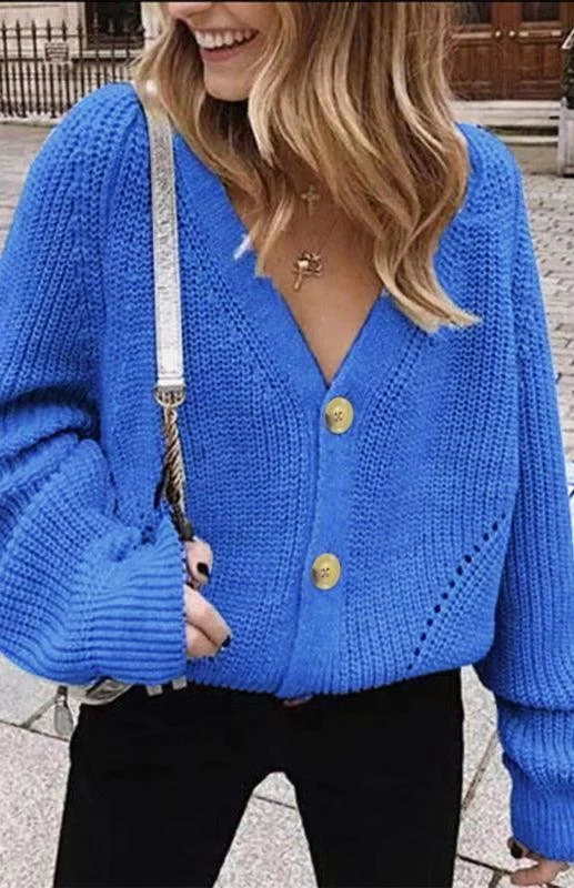 Short - Sleeve Sweaters for Summer Wear -Lantern Sleeve Button  Women Cardigan Sweater