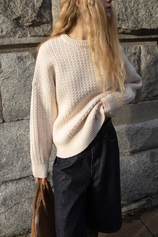 Off - Shoulder Sweaters for Sexy Look -CHUNKY KNIT CREWNECK SWEATER