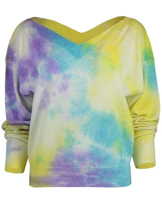 Cuffed - Sleeve Sweaters for Neat Appearance -V-Neck Tie Dye Sweater