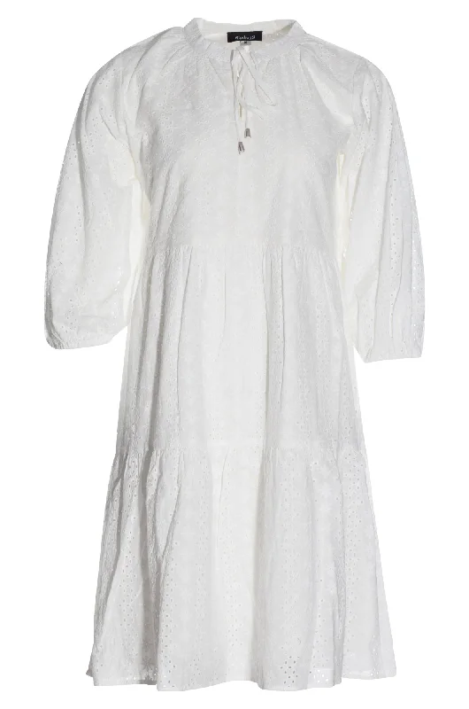 Vintage Dresses for Nostalgia -V neck Embroidery Anglaise Dress | OFF WHITE | 8591AR