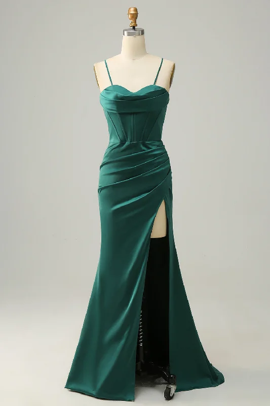 Retro Dresses for Throwback -Dark Green Spaghetti Straps Mermaid Prom Dress