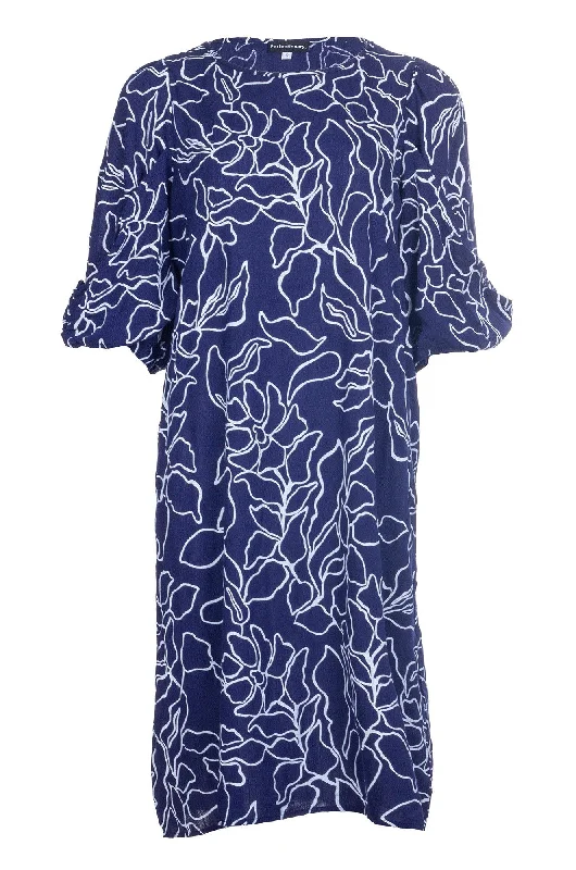 Fringed Dresses for Edgy -Printed Soft Drape Dress | NAVY | 4613A1