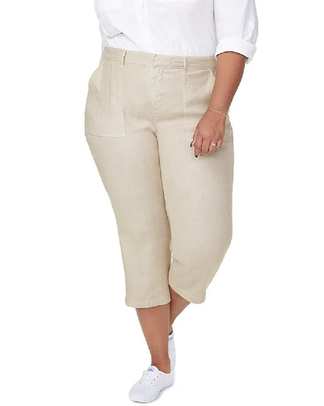 Wool blend tight trousers for women with soft, breathable fabric for year-round wear -NYDJ Plus Linen-Blend Utility Capri Pant