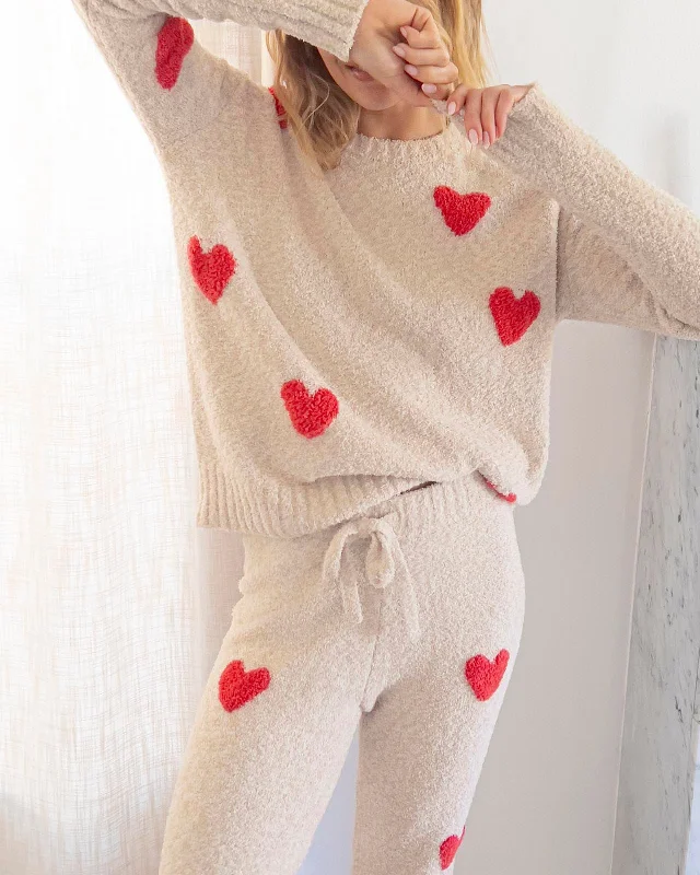 Slim - Fit Sweaters for Tight Look -Fuzzy Sweater Hearts PJ Set