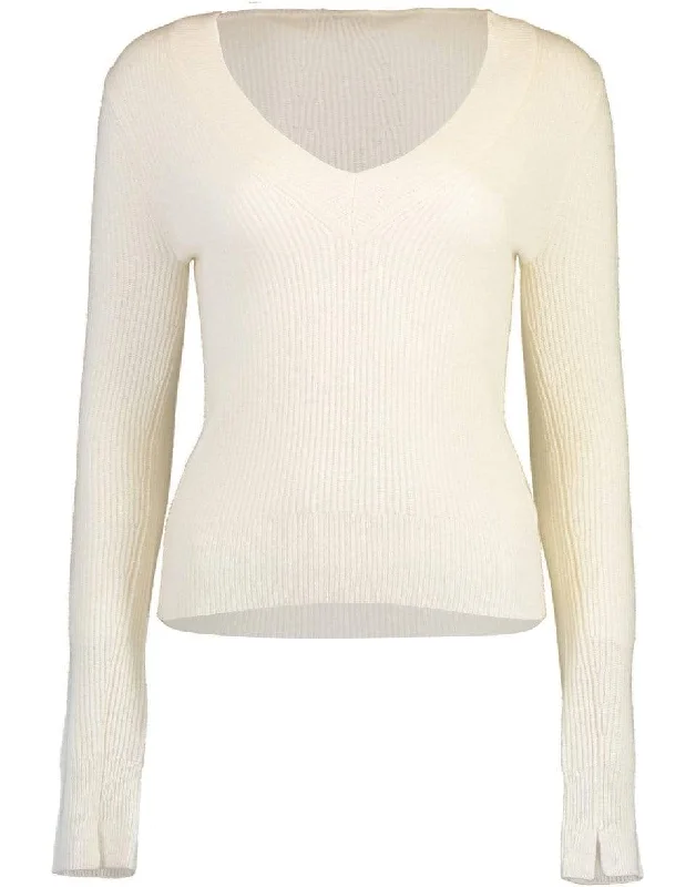 Cuffed - Sleeve Sweaters for Neat Appearance -Pierce Cashmere  V Neck Sweater