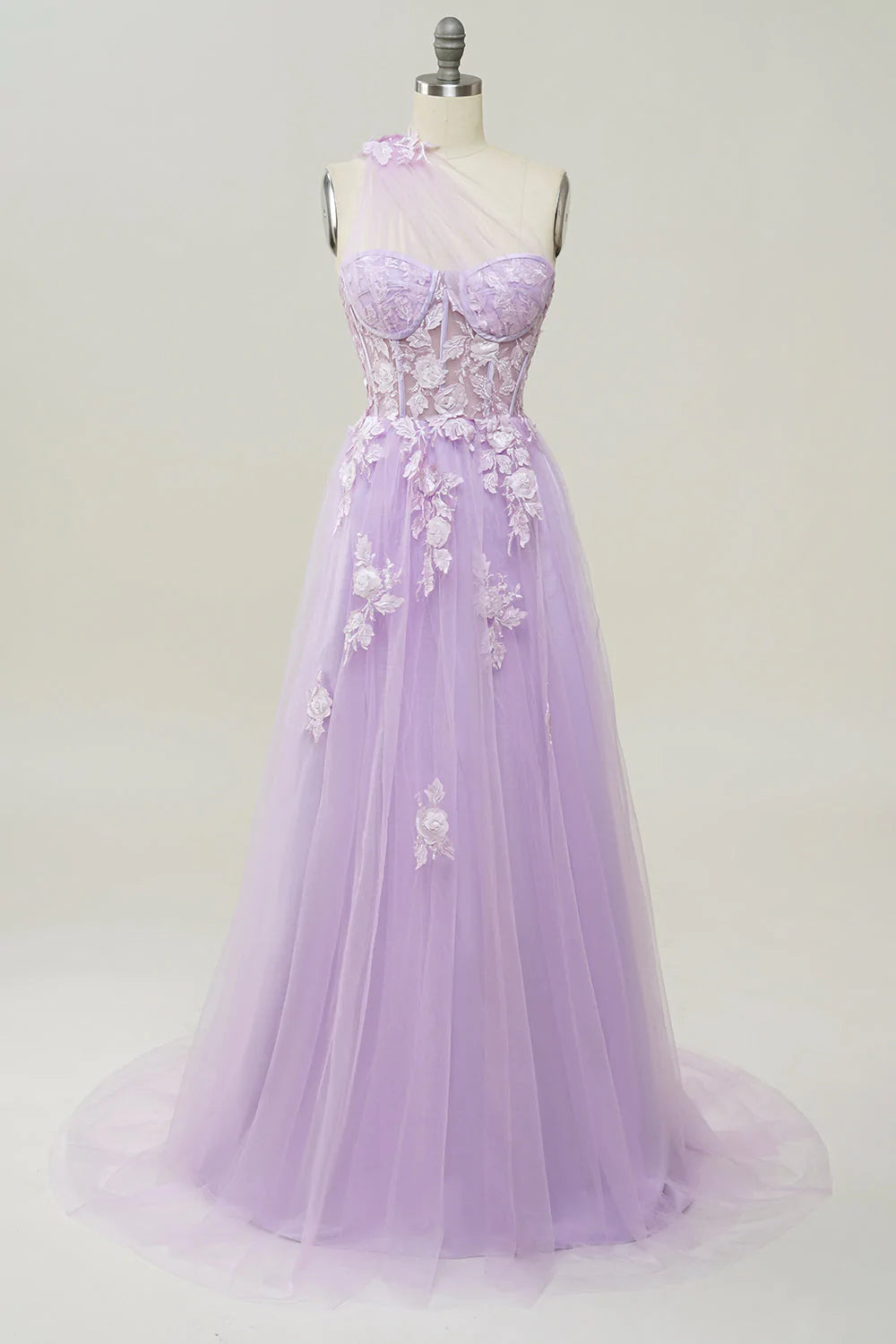 Animal Print Dresses for Fun -Elegant A Line One Shoulder Purple Long Prom Dress with Appliques