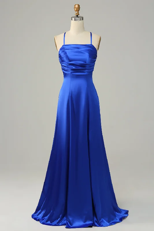 Abstract Dresses for Creative -Royal Blue Halter A Line Long Bridesmaid Dress