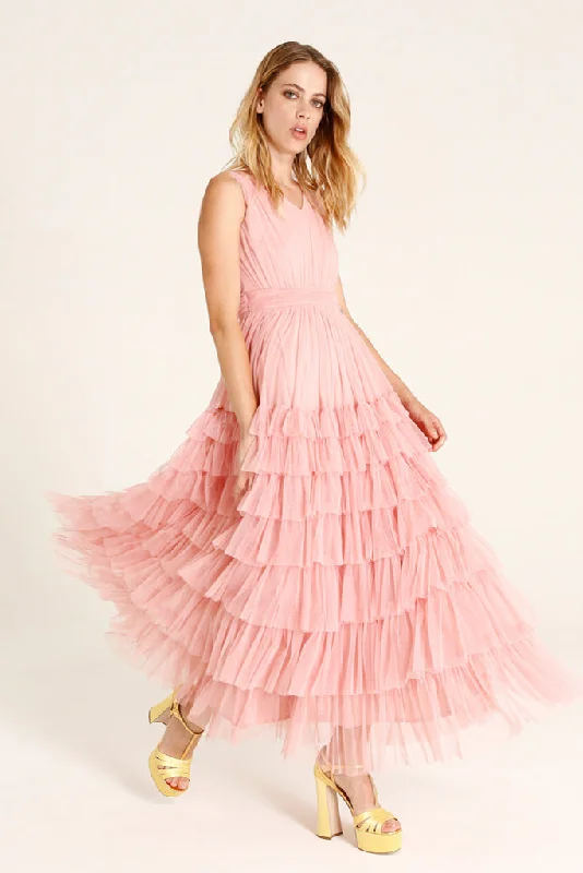 Vintage Dresses for Nostalgia -ZARTEGE MIDI DRESS (ANTIQUE PINK)