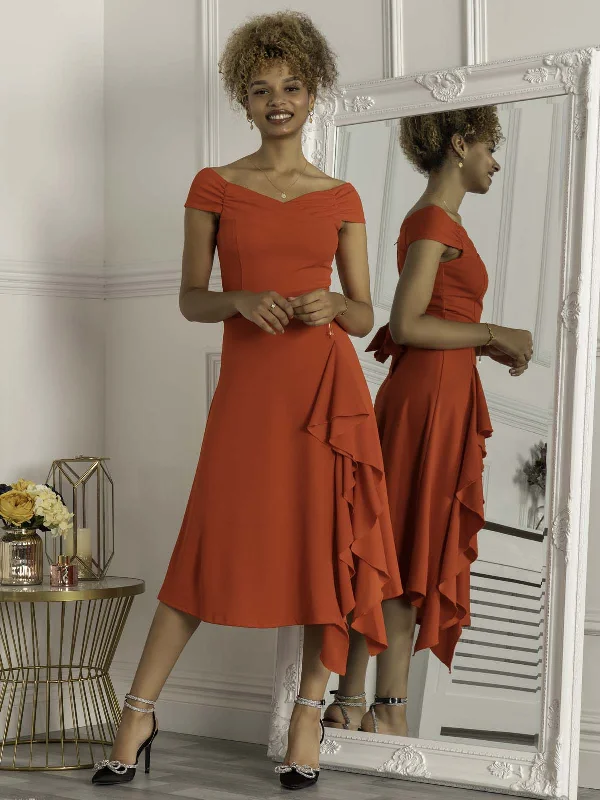 Fashionable Dresses for Style -DESIREE FRILL FIT & FLARE DRESS (SCARLET RED)