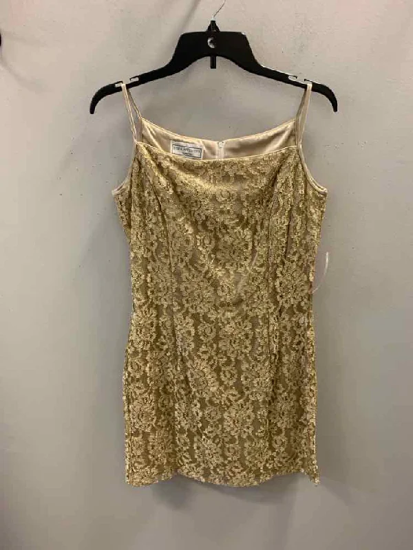 Zippered Dresses for Convenience -JESSICA MCLINTOCK Dresses and Skirts Size 9/10 Gold Lace SPAGHETTI STRAP Dress