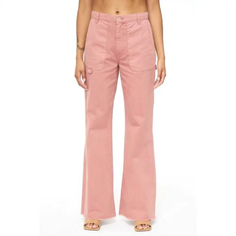 Stretchy knit tight trousers for women with soft fabric and relaxed fit -Sasha High-Rise Relaxed Flare Pants In Clay