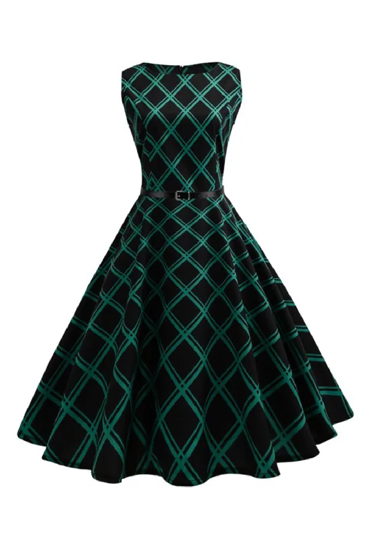 Prom Dresses for School Dance -Swing Green Plaid 1950s Dress