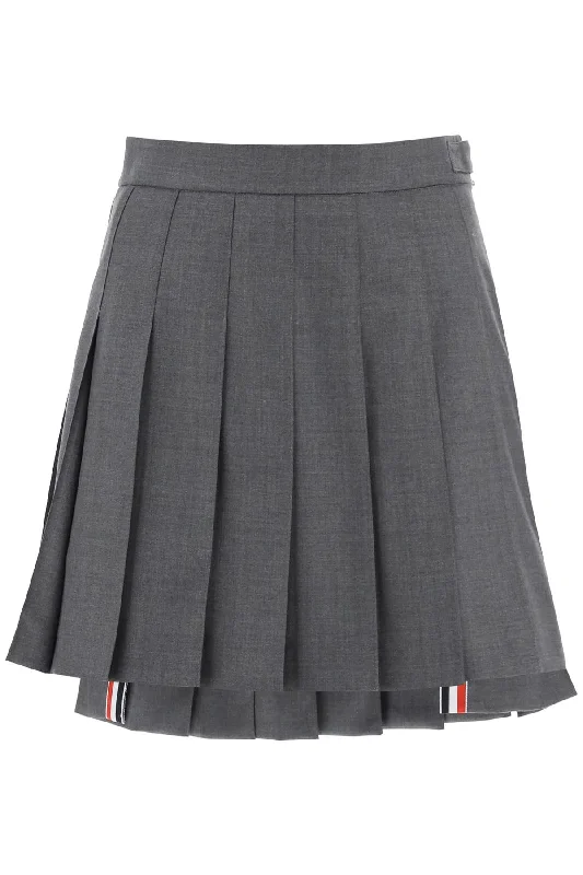 Designer maxi skirts for upscale bohemian flair -wool pleated mini skirt FGC402V 00626 MED GREY