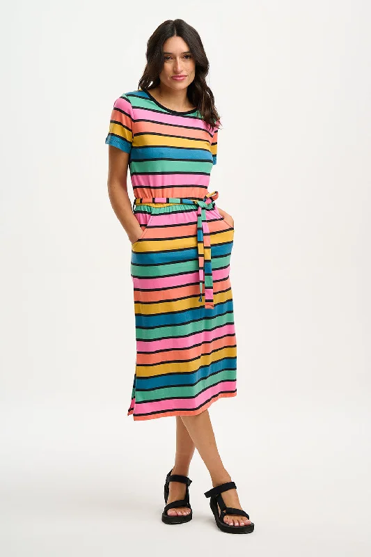 Solid Color Dresses for Simple -Flissy Jersey Midi Dress (Multi Beach Hut Stripes)