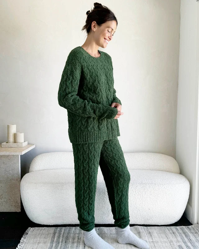 Moisture - Wicking Sweaters for Active -Forest Fuzzy Cable Knit Sweater PJ Set