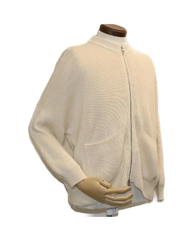 Short - Sleeve Sweaters for Summer Wear -LOUIS VUITTON Cable Knit Zip-Up Cardigan Beige Men's Sweater