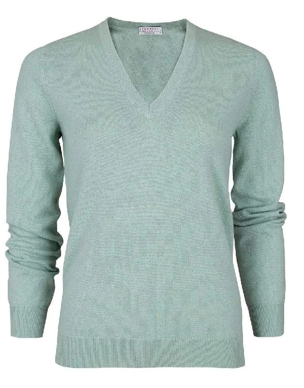 Oversized Sweaters for Relaxed Fit -Peppermint Cashmere Basis V-Neck Sweater