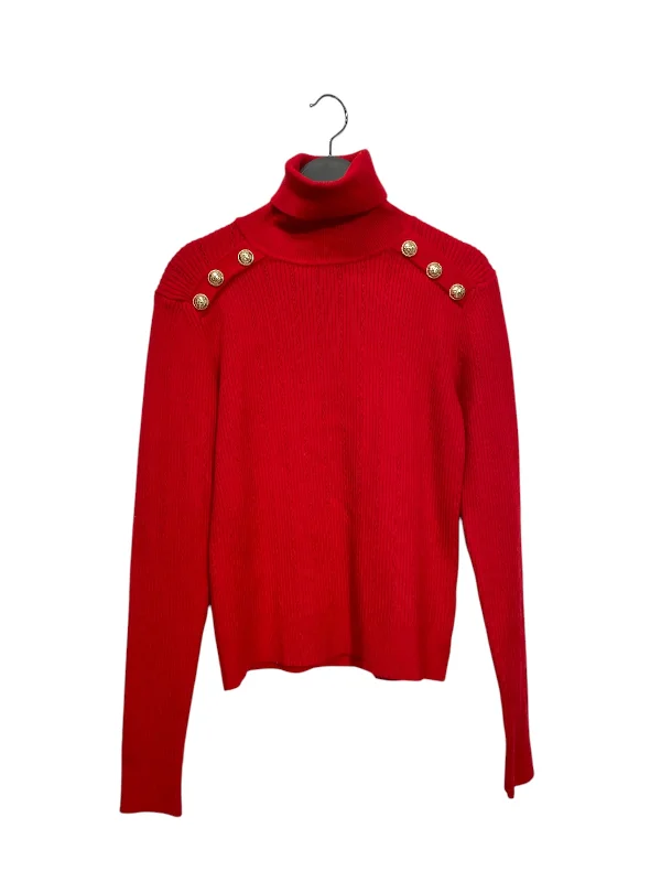 Sequined Sweaters for Glamorous Look -BALMAIN/Sweater/M/Cotton/RED/Turtle Neck/