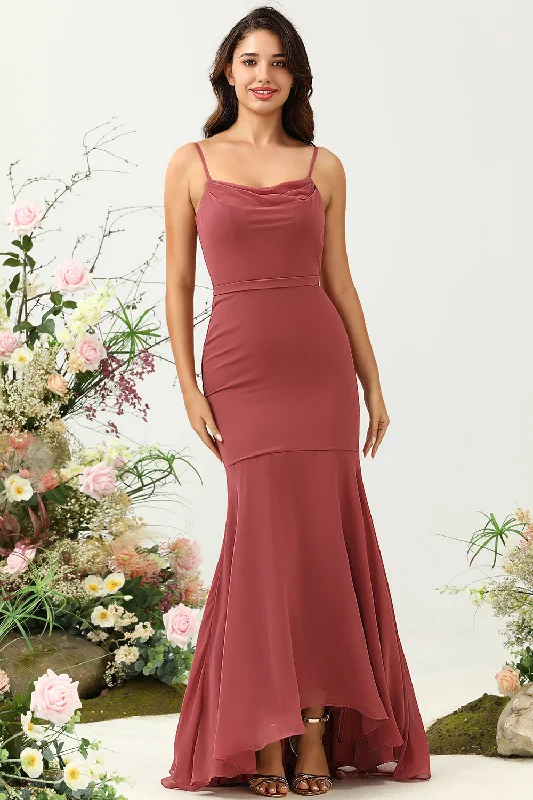 Black Dresses for Versatile -Desert Rose Spaghetti Straps Mermaid Open Back Bridesmaid Dress