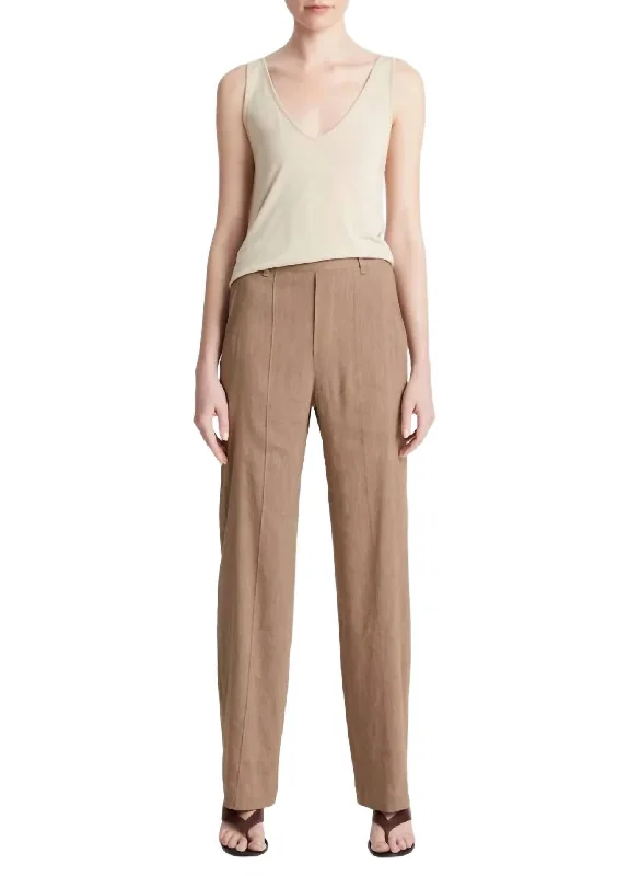 Boho-inspired tight trousers for women with earthy tones and relaxed fit -High Waist Pull On Trouser In Shale