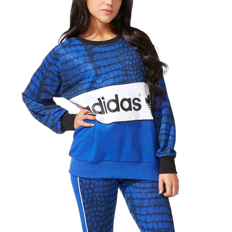 Cuffed - Sleeve Sweaters for Neat Appearance -adidas Originals Womens New York City Logo Sweatshirt Jumper Sweater Top Blue S19899