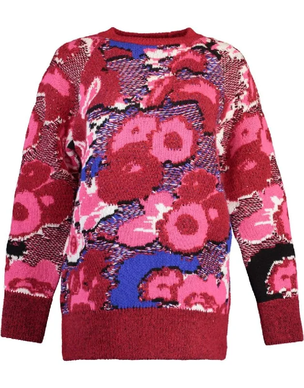 Party - Wear Sweaters for Special Occasion -Multicolor Floral Floral Jacquard Sweater