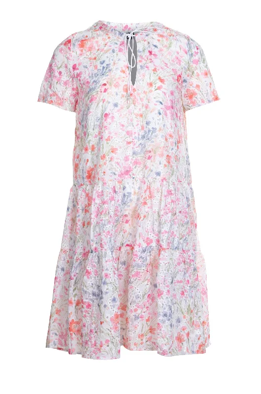 Work Dresses for Professional -Printed Dress with nehru collar | PINK WATERCOLOUR | 8402A1