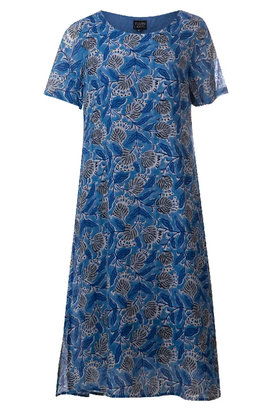 Blue Dresses for Classic -100% Cotton Dress with side splits | BLUES GARDEN | 6274A1