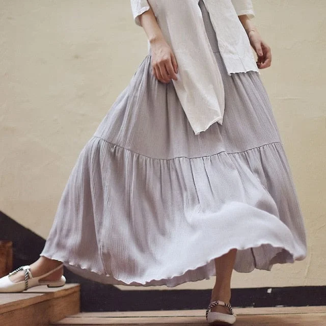 Patterned skirts for artistic standout appeal -Flowy High Waist Cotton Linen Skirt