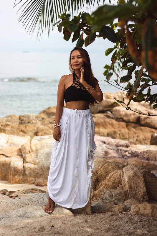 Affordable skirts with trendy slit details -Convertible Maxi Skirt Palazzo Pants White