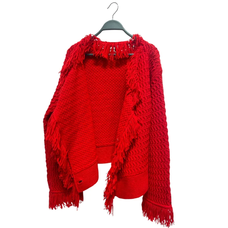 Sustainable Sweaters for Ethical Fashion -Plantation/Sweater/M/Wool/RED/Fringe Sweater Cardigan