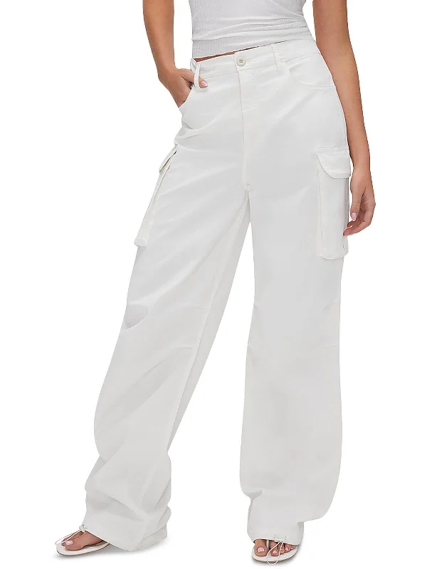 Tight trousers for women with cropped style and chic, modern finish -Womens Twill High Rise Cargo Pants