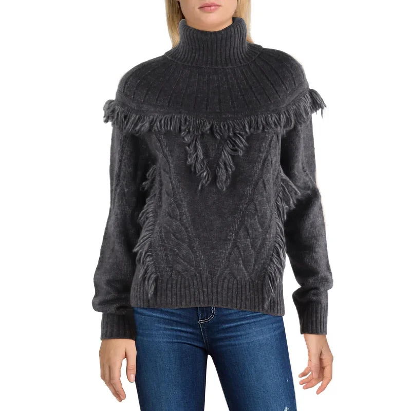 Short - Sleeve Sweaters for Summer Wear -Ramy Brook Womens Wool Blend Fringe Mock Turtleneck Sweater