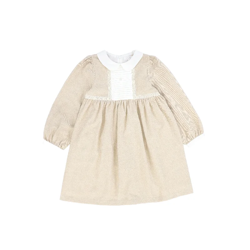 Tiered Dresses for Voluminous -PATACHOU BEIGE/WHITE PETER PAN COLLAR DRESS [FINAL SALE]