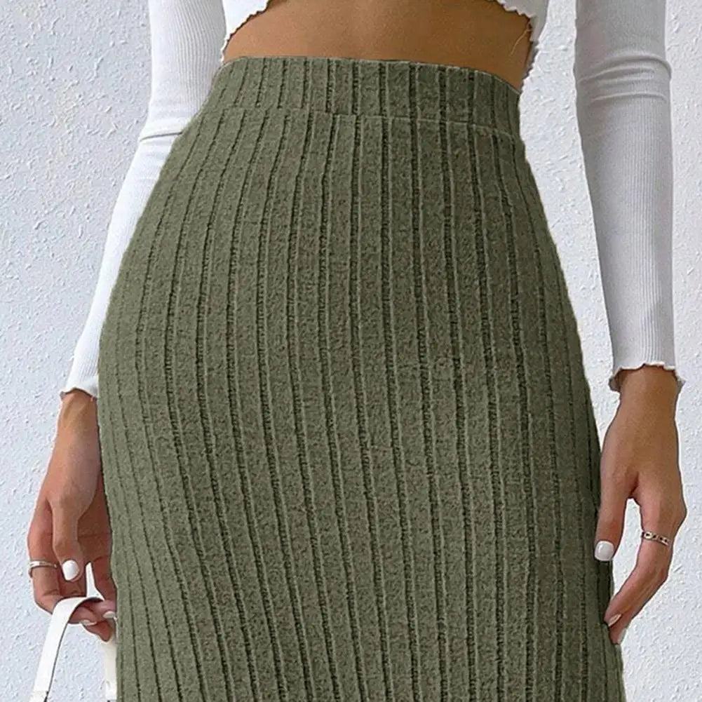 Designer skirts with premium fabric finish -Elegant Maxi Ribbed High Waist Side Slit Slim Skirt