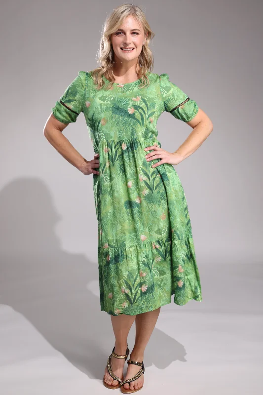 Shift Dresses for Simple Look -Viscose Blend Midi Dress | Green Fern | 6532A1