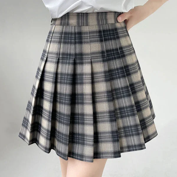 High-waisted pencil skirts for professional office wear -High Waist Plaid Pleated Skirt AD21101