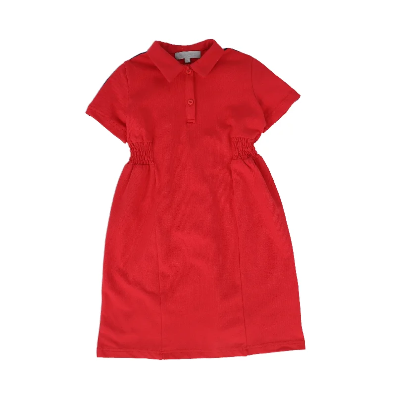 Fringed Dresses for Edgy -BACE COLLECTION RED PIQUE VARSITY SS DRESS [FINAL SALE]