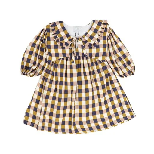 Brown Dresses for Earthy -MIPOUNET MULTI COLORED CHECKED COLLAR DRESS [Final Sale]