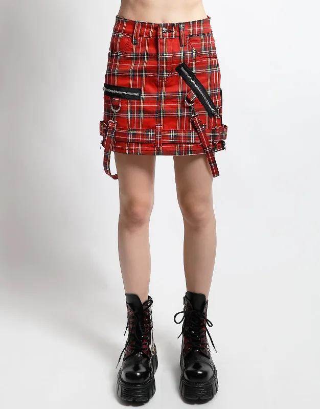 Soft cotton skirts for cozy comfort -BONDAGE SKIRT RED PLAID