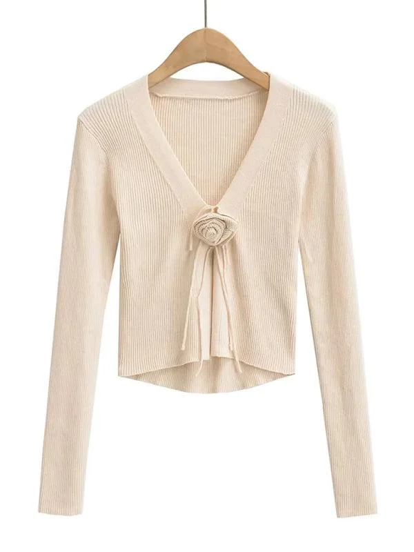 Long - Sleeve Sweaters for Full Coverage -Floral Knot  Women Cardigan Sweater