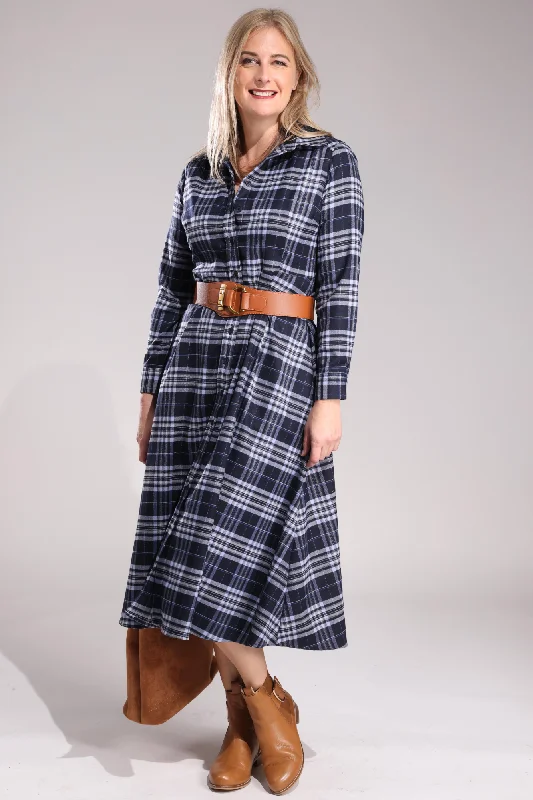 Contemporary Dresses for Fashion -Brushed Checks Dress | Sky Navy Check | 6354ZZ