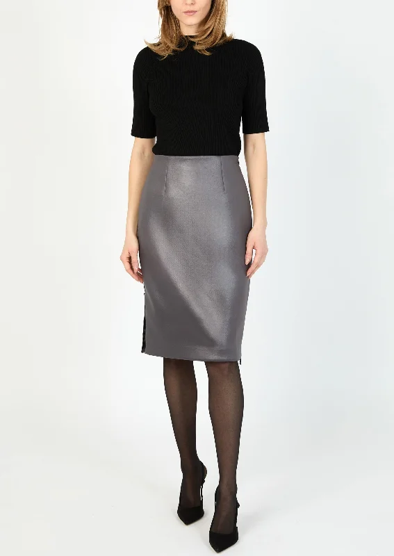 Pleated midi skirts for timeless grace -PELLE KNIT MOTO SKIRT