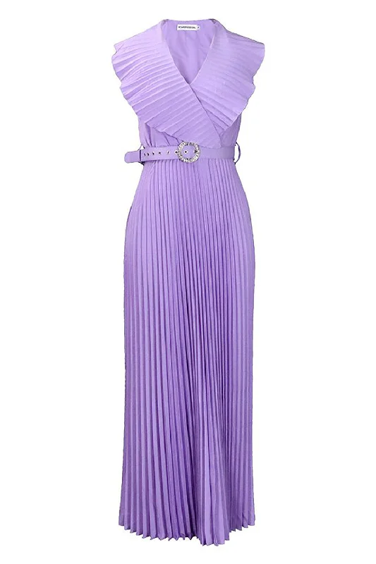 Animal Print Dresses for Fun -Plus Size Purple Pleated Long Wedding Guest Dress