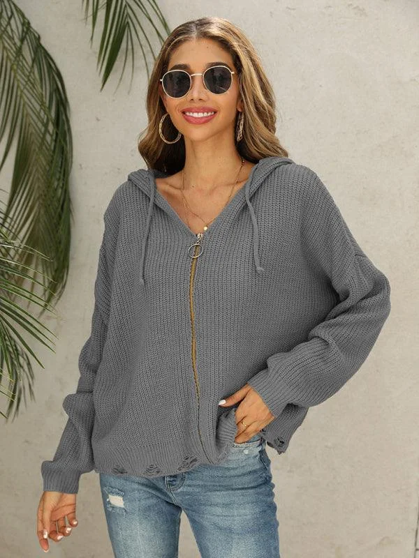 Outdoor - Activity Sweaters for Hiking -Hooded Hole Women Cardigan Sweater