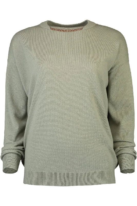 Pocket - Equipped Sweaters for Convenience -Long Sleeve Crewneck Sweater With Monili Trim