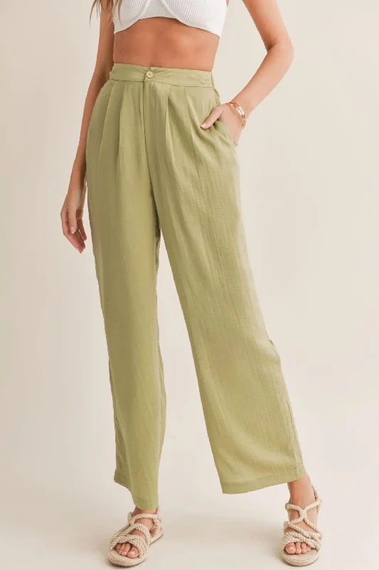 Tight fit trousers for women with ankle-length design and modern appeal -Juicy Pleated Pants In Sage Mint