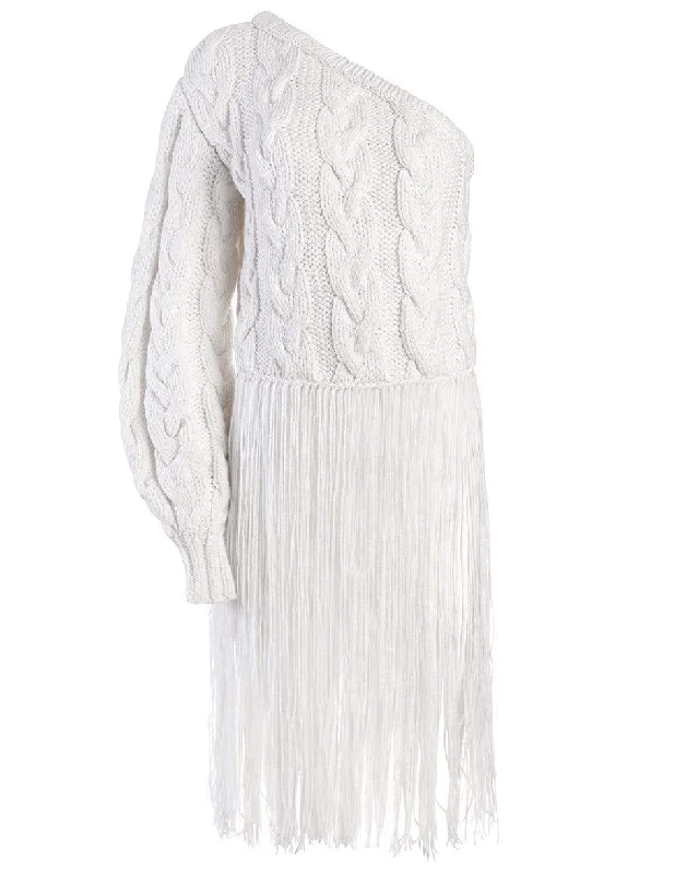 Cashmere Sweaters for Luxury Feel -One Shoulder Sweater With Fringes