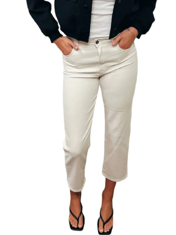 High-waisted tight trousers for women with slimming silhouette and smooth fit -Tracey High Rise Cropped Straight Pants In Ivory