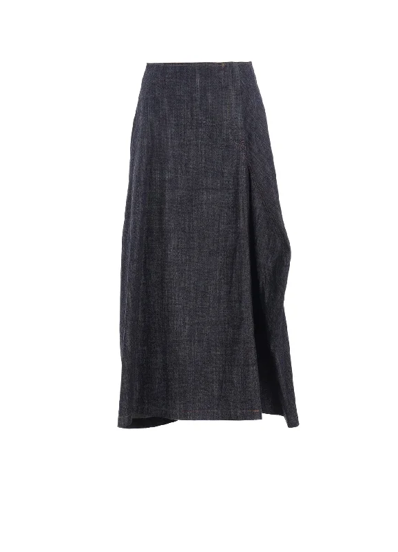 Wrap skirts for adjustable stylish fit -8OZ DENIM PANEL TUCKED FLARE SKIRT